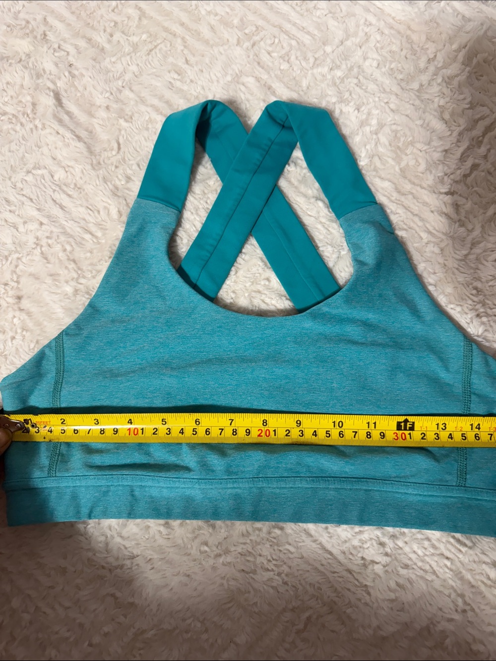 Lululemon Sports Bra Heathered Turquoise Cross Back Hook Closure